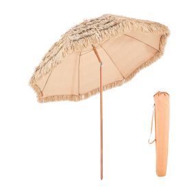 Tiki Umbrella, 8 ft Thatched Patio Umbrella with Tilt, Hawaiian Style Beach Parasol with Durable PP Thatch and 8 Metal Ribs