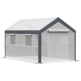 Walk-In Tunnel Greenhouse 12x7 White Dark Grey with Roll Up Windows Zippered Mesh Door