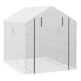 Spacious Portable Greenhouse with Mesh Door, Shelves, and Plant Labels - 8x6 ft, White