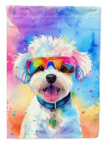 Bichon Frise Hippie Dawg House Flag Large Porch Sleeve Pole Decorative Outside Yard Banner Artwork Wall Hanging, Polyester, House Size, Multicolo