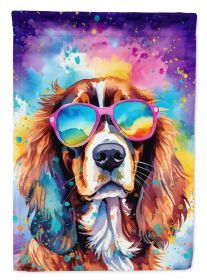 Cavalier Spaniel Hippie Dawg House Flag Large Porch Sleeve Pole Decorative Outside Yard Banner Artwork Wall Hanging, Polyester, House Size, Multi