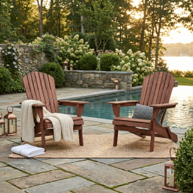 Wooden Outdoor Folding Adirondack Chair Set of 2 Wood Lounge Patio Chair for Garden,Garden, Lawn, Backyard, Deck, Pool Side, Fire Pit,Half Assemb