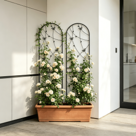 2 Pack Metal Garden Trellis 86.7" x 19.7" Rustproof Trellis for Climbing Plants Outdoor Flower Support Butterfly Deco Black