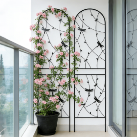 2 Pack Metal Garden Trellis 86.7" x 19.7" Rustproof Trellis for Climbing Plants Outdoor Flower Support Dragonfly Deco Black