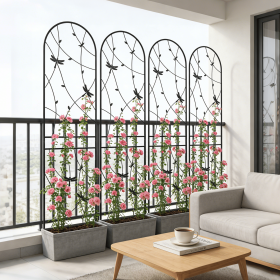 4 Pack Metal Garden Trellis 86.7" x 19.7" Rustproof Trellis for Climbing Plants Outdoor Flower Support Dragonfly Deco Black