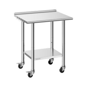 Stainless Steel Work Table, 24x30 Inch Food Prep Table With Wheels And Backsplash, Commercial Kitchen Workstation With Adjustable Undershelf, Met (Option: Default)