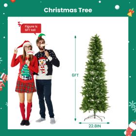 Pencil Christmas Tree, Prelighted Artificial Slim Christmas Trees With 250 Incandescent Lights, 571 Branch Tips & Foldable Base (Option: Green 6FT)