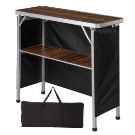 100-38-88cm Portable Folding Bar Table With Storage Shelf, Aluminum Frame MDF Counter With Black Skirt & Carry Bag, For Trade Show, Party, Event (Option: BROWN)