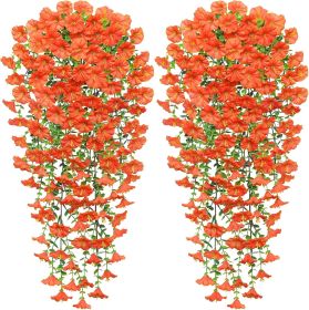Artificial autumn hanging flowers and plants for outdoor autumn decoration, 2-piece set of silk like long trailing vines (Color: Orange  2PCS)