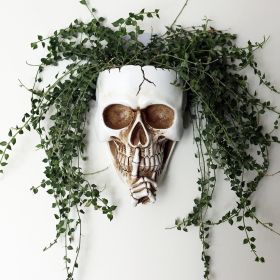 Wall Planter for Indoor Outdoor Plants, Hanging Skull Vase Unique Face Flower Pot Head Planters (Color: Don't Speak White)