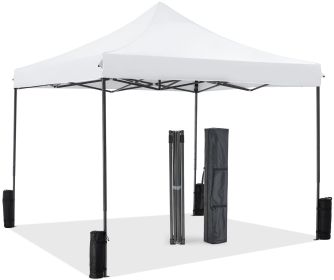 10 x 10ft Pop Up Canopy Tent Easy Setup Outdoor Shade Instant Portable Sun Shelter Canopy Tent for Parties Camping Beach (Color: White)