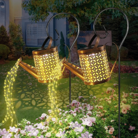 Solar Lanterns Outdoor Waterproof,Metal Watering Can Garden Decor Ornaments,Yard Art Hanging Path Lights,Outside Patio Decorations (Color: Warm Lights-2PCS)