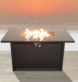 25'' H x 42'' W Steel Outdoor Fire Pit Table with Lid (Black) (Color: as Pic)